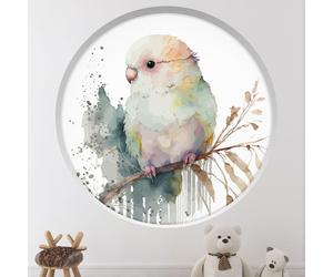 Stickers Trompe l'oeil Arche ronde Enfants - Lumaléa - Oiseau sur la branche - Diamètre 130 cm