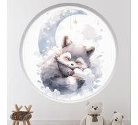 Stickers Trompe l'oeil Arche ronde Enfants - Lumaléa - Raton laveur sur la lune - Diamètre 130 cm