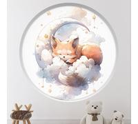 Stickers Trompe l'oeil Arche ronde Enfants - Lumaléa - Renard sur la lune - Diamètre 130 cm