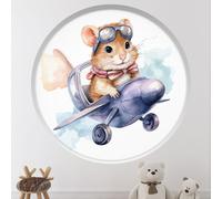 Stickers Trompe l'oeil Arche ronde Enfants - Lumaléa - Souris aviateur - Diamètre 130 cm