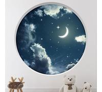 Stickers Trompe l'oeil Arche ronde - Lumaléa - Lune ciel étoilé - Diamètre 130 cm