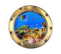 Stickers trompe l'oeil hublot Les fonds sous marin - L 20cm x H 20cm