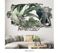Stickers Trompe l'oeil trou dans le mur - Lumaléa - Jungle Animaux - Hauteur 30 x Largeur 48 cm