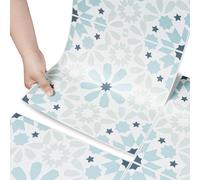 Stickyart Bohème Dalle PVC Adhesive Sol Bleu et Vert Imperméable 30cmX150cm Vert Menthe Lino Sol Rouleau Autocollant Lino Cuisine Dalle PVC Adhesive Murale Salon Motifs Symétriques Stickers Carrelage
