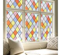 Stickyart Film Fenetre Anti Regard Couleur Losange 40cmX150cm Brise Vue Fenetre Vitrail Film Electrostatique Vitre Repositionnable Sans Adhésif Vitrail Occultant Stickers Vitraux Pour Fenêtre Art Déco