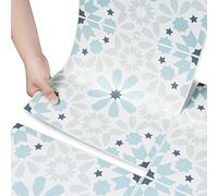 Stickyart Lino Sol Rouleau Bleu Vert Dalle PVC Adhesive Sol Toilette Imperméable 30cmX360cm Bohème Vert Menthe Lame PVC Adhesive Dalle Cuisine Carrelage Adhesif Salle de Bain Credence Adhesif Deco