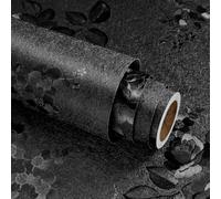 Stickyart Papier Peint Fleuri Vintage de Roses Noir 30cmX400cm Papier Adhésif pour Meuble Noir Vinyle Adhésif Cuisine Tapisserie Autocollante Murale Intissé Imperméable Amovible pour Salon Chambre