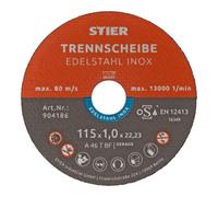 STIER Disque à tronçonner STIER 115 x 1,0 x 22,23 droit, inox/acier Quantité:25