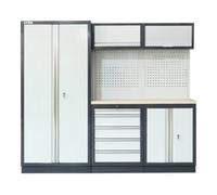 STIER Equipement d'atelier STIER Basic 3 pièces avec panneau perforé et plan de travail en bois multiplis lxPxH 2 275x460x2 000 mm Quantité:1