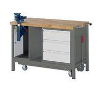 STIER Etabli STIER Premium avec châssis roulant abaissable, 3 tiroirs et étau, lxPxH 1 250x700x880 mm Quantité:1