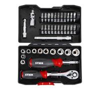 STIER Jeu de douilles et d'embouts 1/4" 38 pcs, Carré creux, Acier au chrome-vanadium, Jeux de clés, outils à douilles