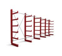 STIER Rayonnage à bras en porte-à-faux STIER, simple, 5 travées avec 5 niveaux 6500x2000x500 mm, rouge feu Quantité:1