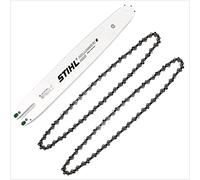 STIHL Guide-chaîne Rollomatic E Mini 35cm 1,1mm 3/8' (3005 000 3909) + 2x STIHL Chaînes de tronçonneuse Oilomatic Picco Micro Mini 3 (PMM3) 3/8'P 1,1mm 35 cm (3610 000 0050)