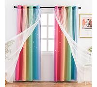 Stiio Lot de 2 Rideaux occultants pour Enfants - Découpe d'étoiles et Rayures Arc-en-Ciel - Occultant la lumière - Décoration d'intérieur pour Chambre de Fille - 132 x 160 cm (l x L)
