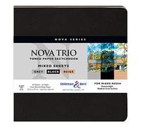 Stillman & Birn Nova Trio 399750S Carnet de croquis à couverture souple pour supports mixtes, 46 feuilles de papier épais beige, noir et gris, surface à grain moyen, 19,1 x 19,1 cm