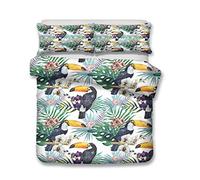 Stillshine 1 Personne Parures de lit Toucan Tropicale Plante Animal Perroquet Ananas Fleur Housse de Couette et Taie d'oreiller Bleu Vert Blanc Jaune Literie Enfants Fille (C,Simple 140x200 cm)