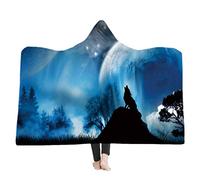 Stillshine Couverture en Peluche,Couverture à Capuche Rembourrée Super Douce, Couverture Sherpa, Impression Loup 3D,pour Lire, Faire du Camping, Faire la Sieste (130 * 150CM, Style 7)