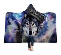 Stillshine Couverture en Peluche,Couverture à Capuche Rembourrée Super Douce, Couverture Sherpa, Impression Loup 3D,pour Lire, Faire du Camping, Faire la Sieste (130 * 150CM, Style 6)