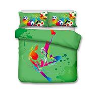 Stillshine Ensemble de literie 3 pièces 220x240 Housse de Couette et Taies d'oreiller 3D Flamme Football Coupe du Monde Doux Couverture de lit Microfibre avec Fermeture à Glissière Parure de Lit