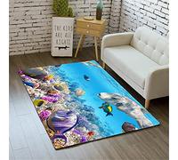 Stillshine. Grand Tapis pour Salon Décoration 3D Fond Marin Monde Océan Animal Corail Poisson Motif Doux Antidérapant Tapis de Sol Chambre d'enfants Cuisine Canapé Tapis (Couleur 3,80×120 cm)
