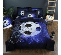 Stillshine Housse de Couette et Taie d'oreiller Parure de lit 3D Football Basketball Impression Enfant Garçon Les jeunes Parure de lit Simple Double King (Football, 200x200cm)