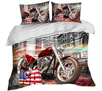 Stillshine Literie 3 pièces 3D Équation Moto Hors Route Urban Harley Voiture de Course Désert Flamme Style rétro Lit Double 1 Housse de Couette 200x200 cm et 2 Taies d'oreiller Étudiant Jeunesse