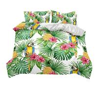Stillshine Literie King Size 220x240 3 Pièces Perroquet Toucan Fruit de la Plante Tropicale Ananas Housse de Couette et taie Fermeture éclair Polyester ultrafin
