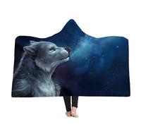Stillshine Mandala Couverture À Capuche pour Adultes Kids Multicolore Sherpa Laine Femme Couverture Microfibre Bohème Pour Les Canapés-lits (130 * 150cm, Loup)