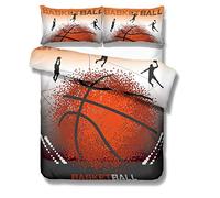 Stillshine . Parure de lit 220x240 Adulte Housse de Couette et Taie d'oreiller Sportif Style 3D Basketball Impression Élégant Literie Jaune Bleu Blanc Housse de Couette Garçon Fille