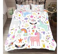 Stillshine. Parure de lit 3 Pieces Enfant Licorne 2 Personne Housse de Couette Licorne Fleur Branche d'olivier Blanc Rose Princesse Creative Cartoon Literie 200x200 Garcon Fille