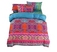 Stillshine Parure de Lit Boheme Exotique Style Ethnique Mandala Linge de lit Microfiber Housse de Couette Taies d'oreiller Housse Drap de lit (Rouge Vert, 200x230cm)