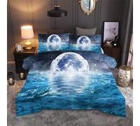Stillshine Parures de lit Galaxie 3D Planète été Océan Plage Dauphin Ondulation Vert Forêt Impression Numérique Housse de Couette et Taie Bleu Blanc Vert (Galaxy Planet, King Size 220x240 cm)