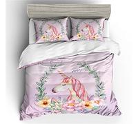 Stillshine. Parures de lit Licorne 2 Personnes Housse de Couette 220x240 Licorne Fleur Branche d'olivier Blanc Rose Princesse Creative Cartoon Literie 3 Pieces Garcon Fille