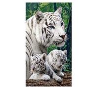 Stillshine. Serviette de Plage 3D Tigre Grande Taille XXL Adulte Homme Enfant Garcon Ado Microfibre Serviette de Bain Couverture Serviette Tapis de Plage Camping Linge de Bain Blanc (100 x 200 cm)