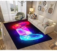 Stillshine. Tapis Chambre Gamer Galaxie Lune Ado Garcon Enfant Adulte,Tapis De Salon Bain Home Antiderapant 3D Gamepad Décoration Tapis Poil Ras Flanelle Tout Doux Moderne Noir Bleu (Noir,50x80 cm)