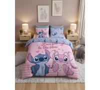 Stitch Angel Love Stars Housse de Couette 240x220 + 2 Taies 65x65 Boutons | Parure de lit 2 personnes réversible | Polycoton séchage rapide Oeko-Tex | Disney | Fermeture boutons | Cadeau