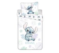 Stitch Angel Ohana Housse de Couette 140x200 + Taie 70x90 Coton Blanc Fille | Parure de lit réversible 1 personne | Ohana, personne n'est laissé de côté | Disney officiel