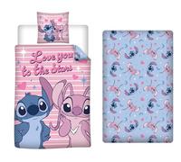 Stitch & Angel Parure de Lit 3 Pièces 140x200 + Drap 90x200 Love Stars