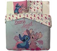 STITCH ET ANGEL - DISNEY - PARURE DE LIT 2 PERSONNES - HOUSSE DE COUETTE 240X220 CM + 2 TAIES - 65X65 CM-COTON. ROSE.