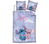 Stitch et Angel Housse de Couette 140x200 + Taie 65x65 Polycoton Disney | Parure de lit réversible 1 personne | Polycoton séchage rapide | Disney Lilo & Stitch | Ado & adulte | Cadeau