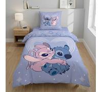 Stitch et Angel Housse de Couette 140x200 + Taie 65x65 Polycoton Oeko-Tex | Parure de lit réversible 1 personne | Polycoton infroissable Oeko-Tex | Disney officiel | Ado | Cadeau | Lavable en machine