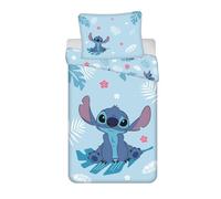 Stitch et Angel Housse de Couette 140x200 + Taie 70x90 100% Coton Bleu | Parure de lit réversible 1 personne | Coton naturel respirant Oeko-Tex | Disney Lilo & Stitch | Ado | Cadeau | Idée cadeau