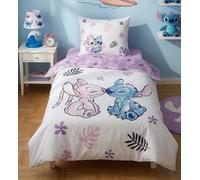Stitch et Angel Housse de Couette Enfant Fille 140x200 + Taie 65x65 | Parure lit réversible 1 personne motif floral | Coton naturel Oeko-Tex | Disney Lilo & Stitch | Idée cadeau | 5-14 ans