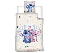 Stitch et Angel Magical Housse de Couette 140x200 + Taie 65x65 Disney Fille | Parure de lit réversible 1 personne | Duo tendre sous un arc-en-ciel | Disney Lilo & Stitch officiel