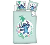 Stitch Hawaï Housse de Couette 140x200 + Taie 65x65 Coton Disney | Parure de lit réversible 1 personne | Coton naturel respirant | Disney Lilo & Stitch | Ado | Cadeau | Lavable en machine