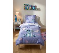 Stitch Lilo Bleu Mauve Housse de Couette 140x200 + Taie 65x65 100% Coton | Parure de lit réversible 1 personne | Coton naturel respirant Oeko-Tex | Disney officiel | Ado | Cadeau | Lavable en machine