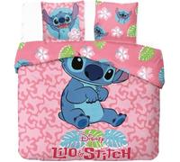 STITCH - LILO ET STITCH - DISNEY - PARURE DE LIT 2 PERSONNES - HOUSSE DE COUETTE 240X220 CM + 2 TAIES - 65X65 CM-COTON. ROSE.