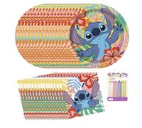 Stitch Lot de fournitures de fête pour 16 invités - Assiettes et serviettes de table de 22,9 cm, avec bougies d'anniversaire