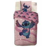 STITCH OFFRE SON COEUR - LILO ET STITCH --DISNEY- PARURE DE LIT- HOUSSE DE COUETTE 140X200 CM + TAIE - 65X65 CM-NEUF-COTON. ROSE.