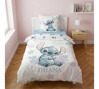 Stitch Ohana Housse de Couette 140x200 + Taie 65x65 100% Coton Idée Cadeau | Parure de lit réversible 1 personne | Coton naturel respirant Oeko-Tex | Disney Lilo & Stitch | Ado | Cadeau | Idée cadeau